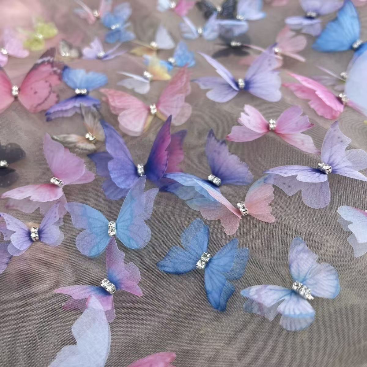 仿真双层立体蝴蝶薄纱汉服头饰手工发饰配件超仙设计