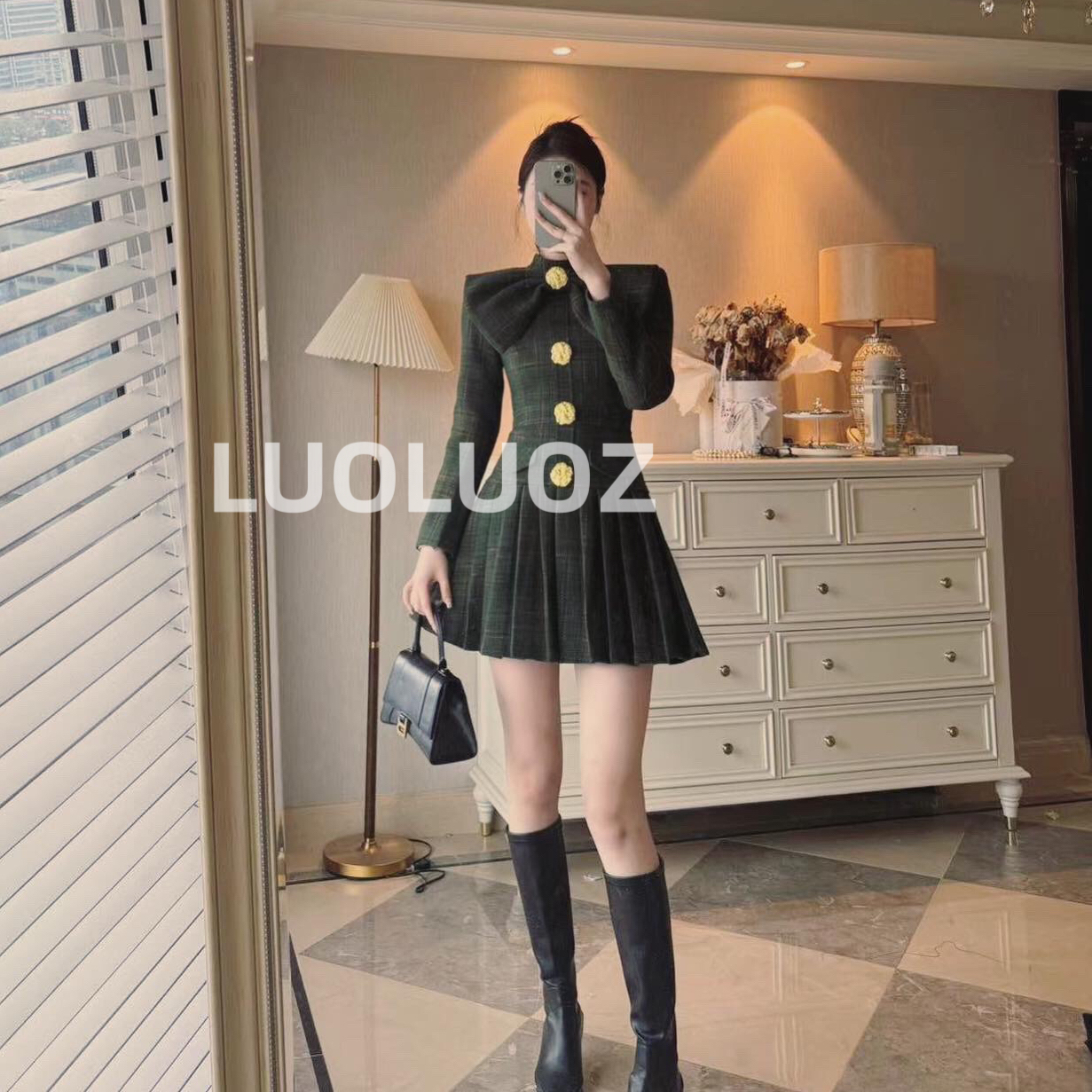 【现货】LUOLUOZ【海岸来信】高端轻奢设计大蝴蝶结短款连衣裙H81196