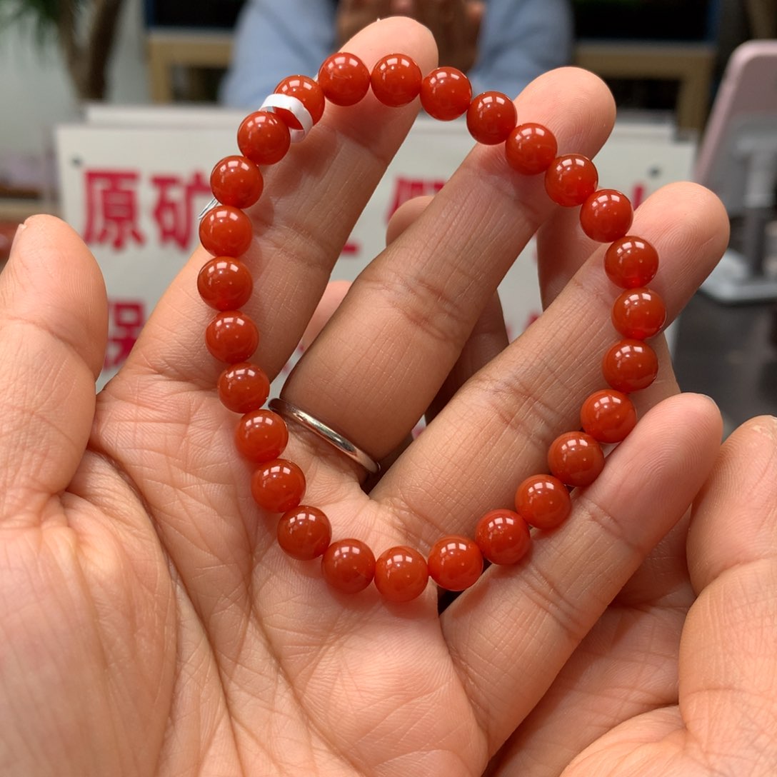 南红玛瑙南红7mm柿子红手串未镶嵌
