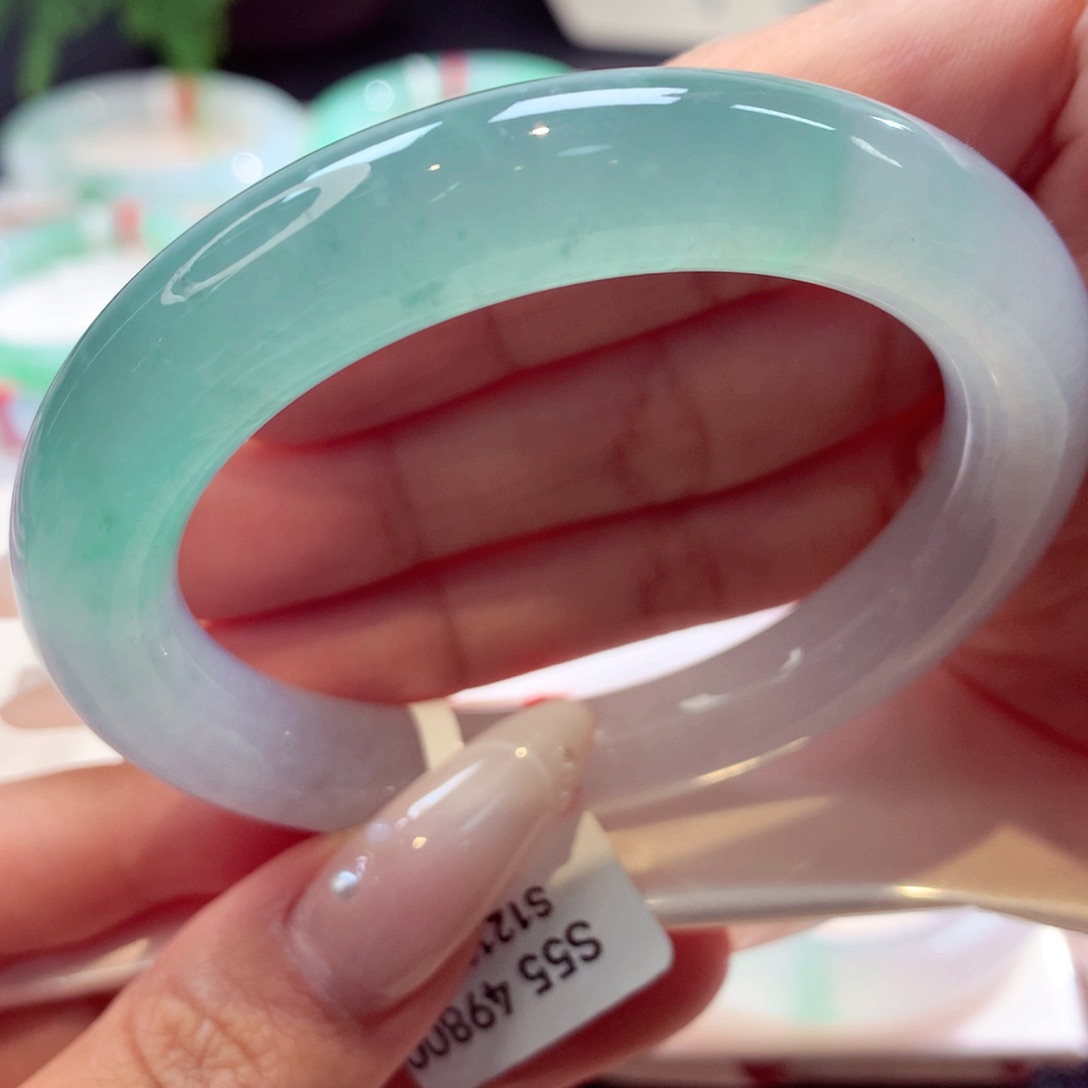 未镶嵌手镯翡翠半山水冰绿11号66（有包容）