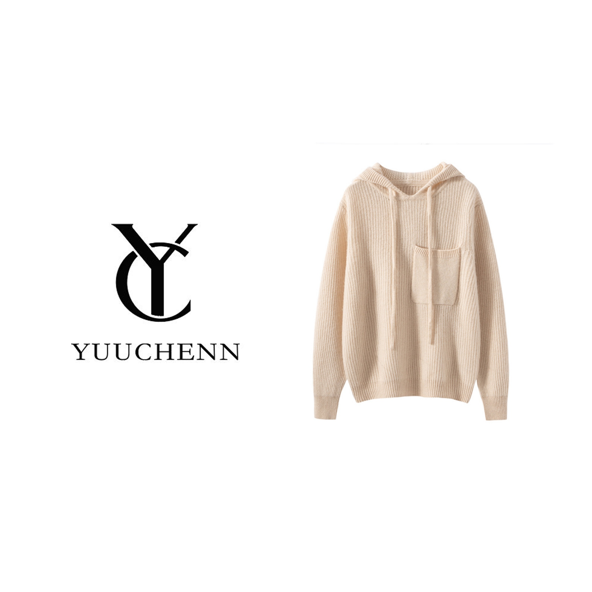YUUCHENN羊绒元宝针连帽衫5074