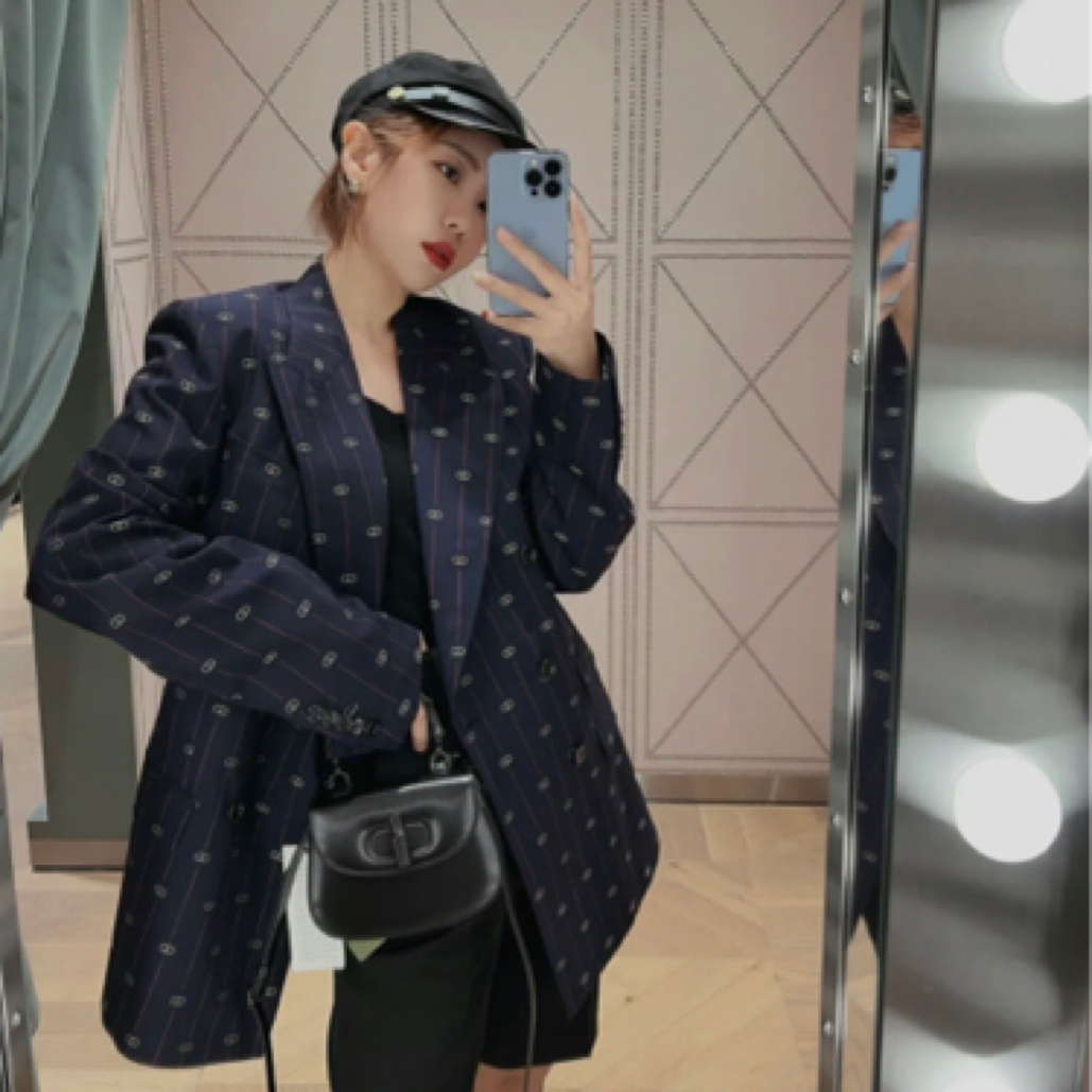 99新 GUCCI/古驰 WX108551/藏蓝色双g满印西装外套/36码