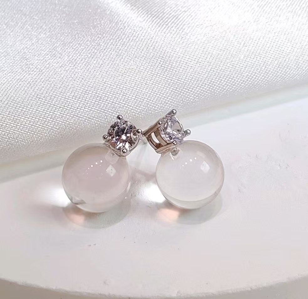 S925白水晶耳钉9mm YSZB-6611 (多样性 发其一）