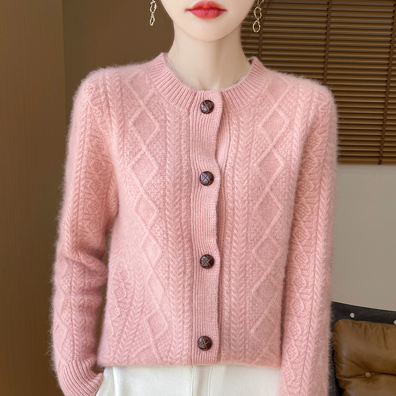 100甄选羊毛~反季清仓 秋冬针织打底衫开衫外套绞花  JQ-皮扣子