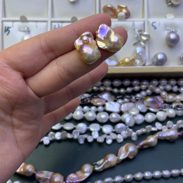 淡水珍珠耳饰银S925镶嵌