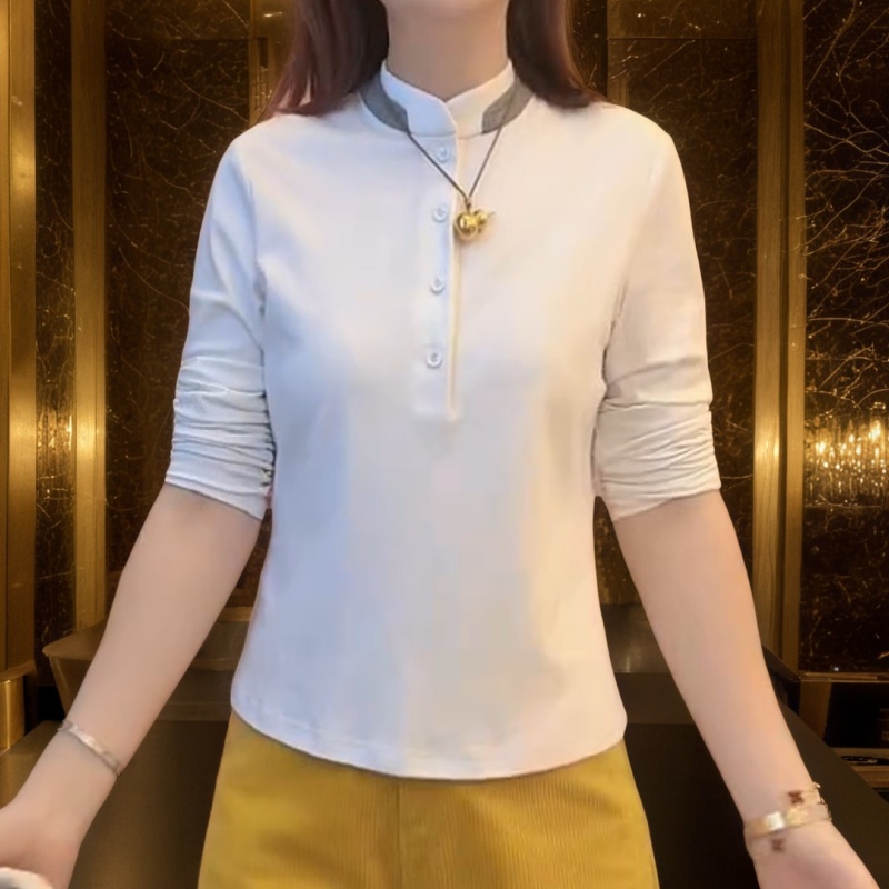 秋季简约百搭立领多扣T恤显瘦打底衫T恤上衣LK2507145
