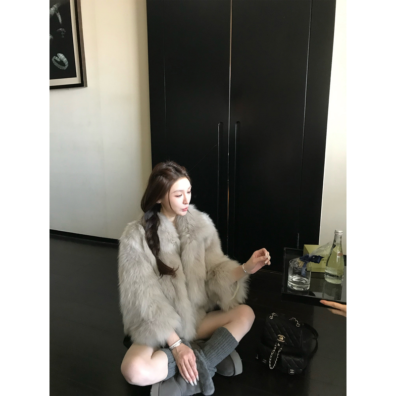 "霜雪绒梦"芬兰进口sagafurs狐狸毛 绒感双色立领七分袖皮草外套