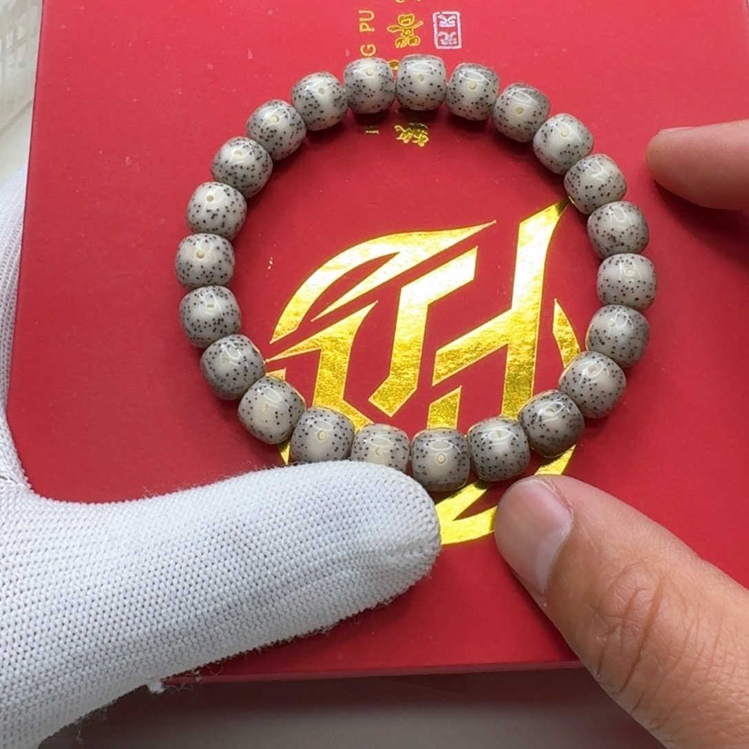 星月菩提手串28梵天糯冰青瓷月留白针尖星10左右桶单圈