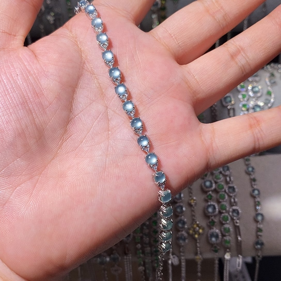 用***3翡翠银S925镶嵌手链bhn