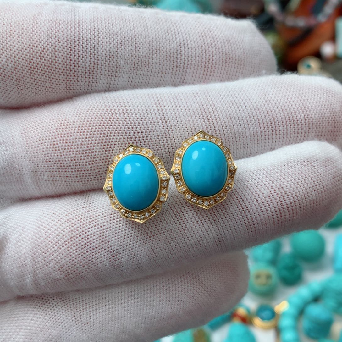 绿松石珠宝奇石18K金镶嵌