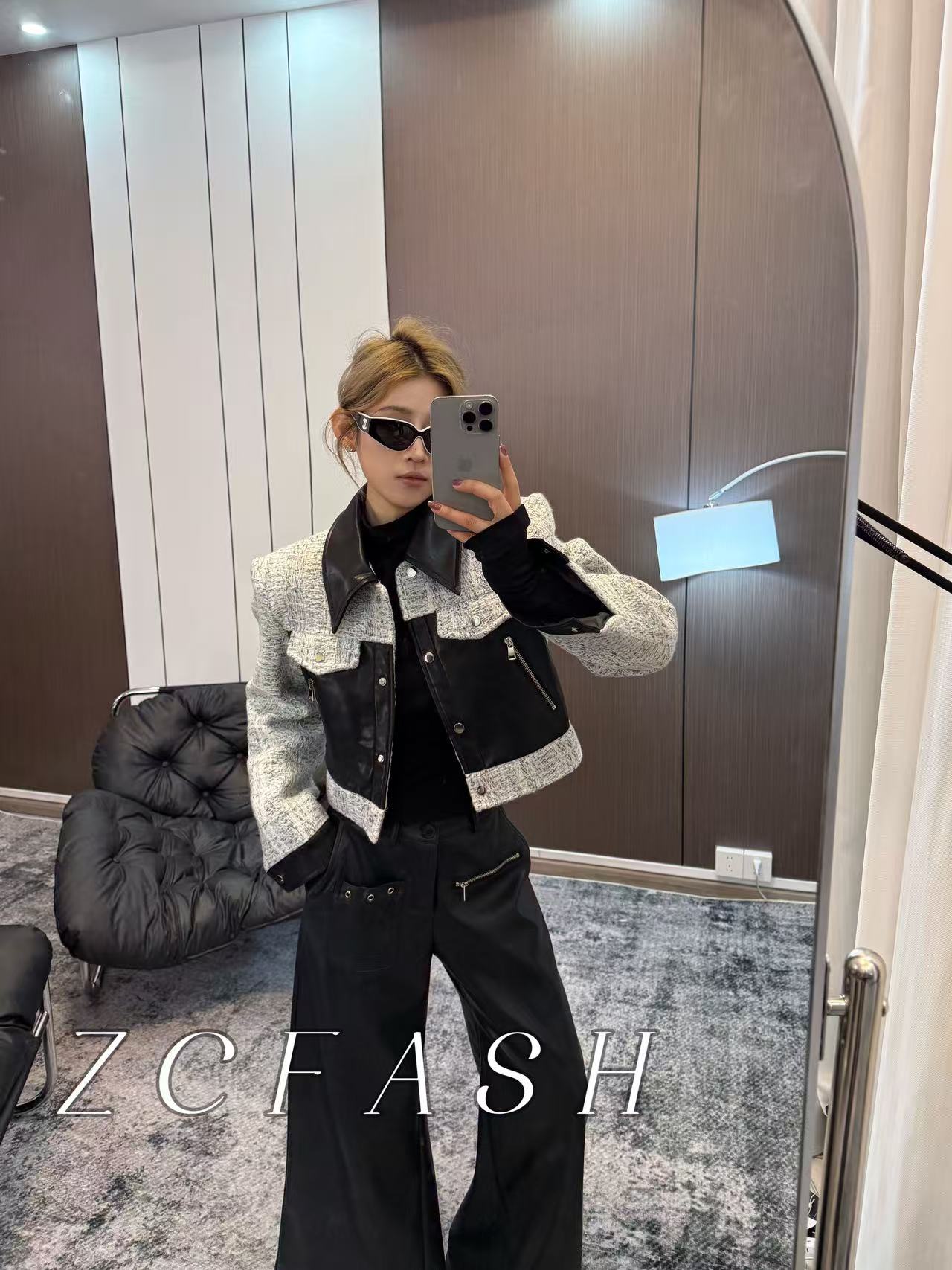 ZC-新款小众秋冬夹棉拼皮外套