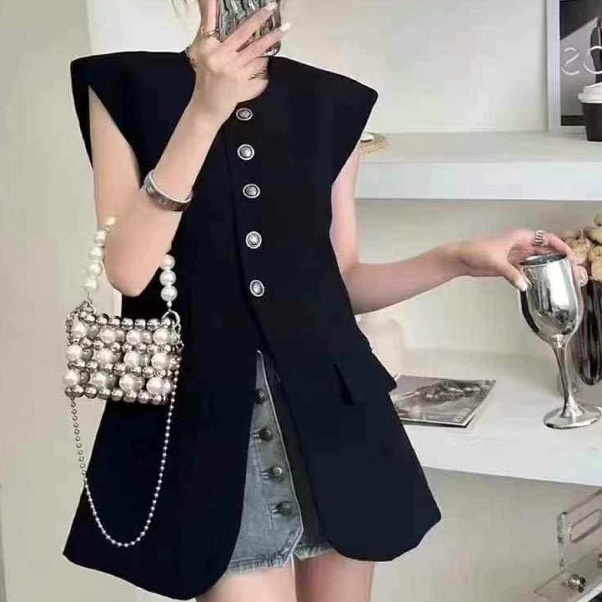 常规款单排扣女气质圆领常规马夹马夹小香风套装显瘦