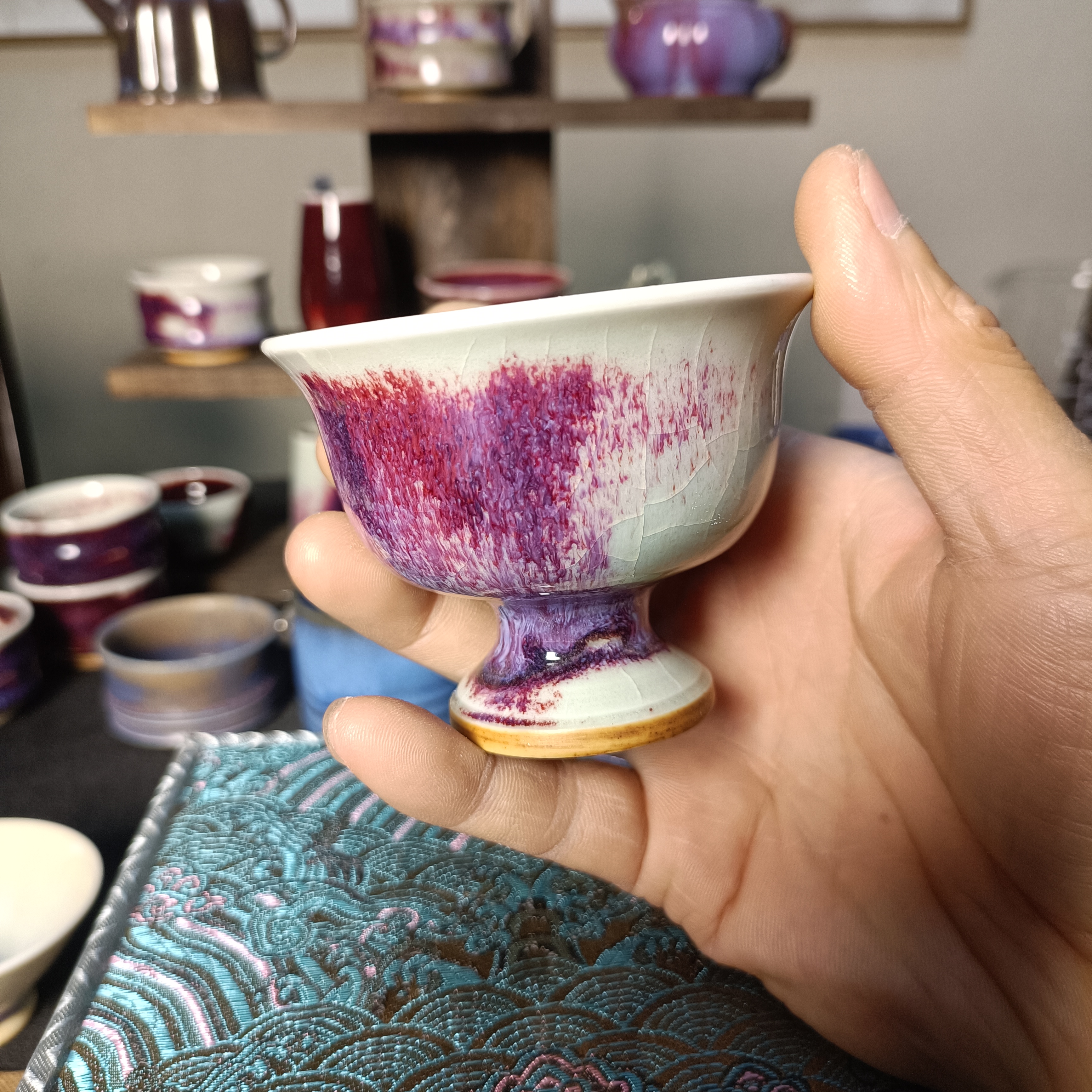 【043】手拉坯原矿煤烧釉色主人杯高脚杯