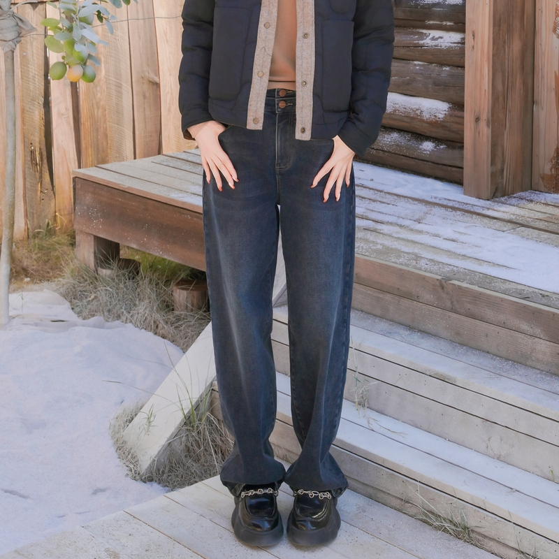 谜底直筒牛仔裤长裤2025年冬季新品高腰宽松百搭复古女254MJ1605