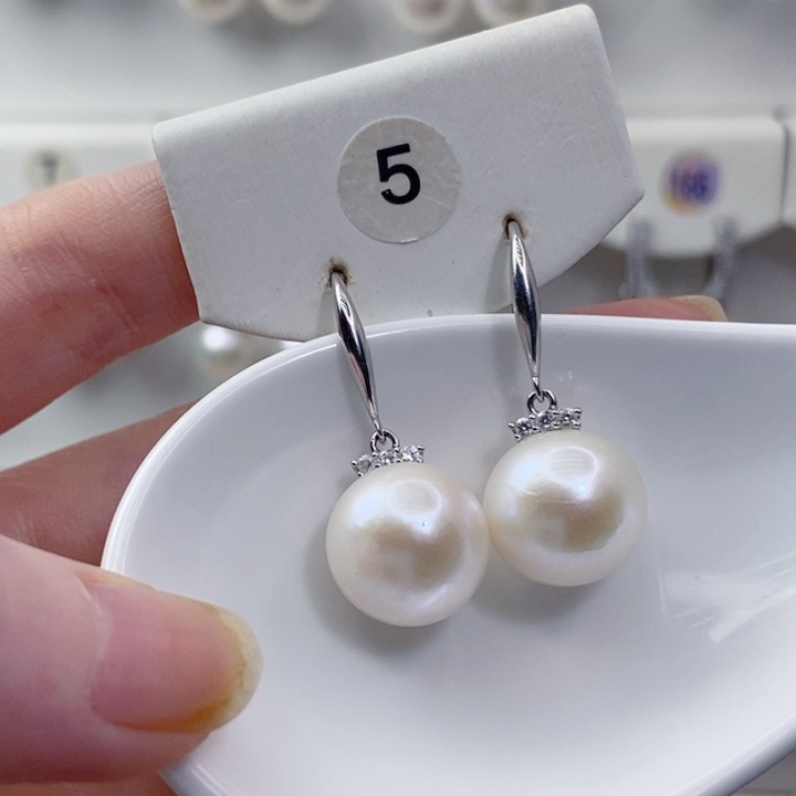耳饰银S925镶嵌淡水珍珠12+A
