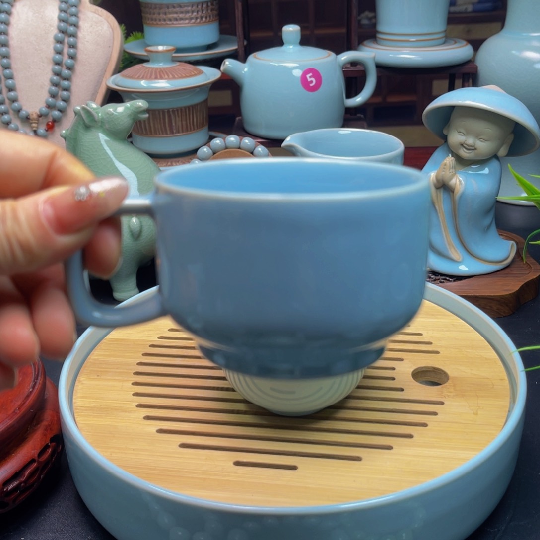 【闪购商品】摆件瓷汝州单壶，壶，壶，杯，，高品