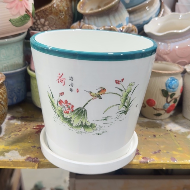 凑9块包邮，有孔，陶瓷花盆