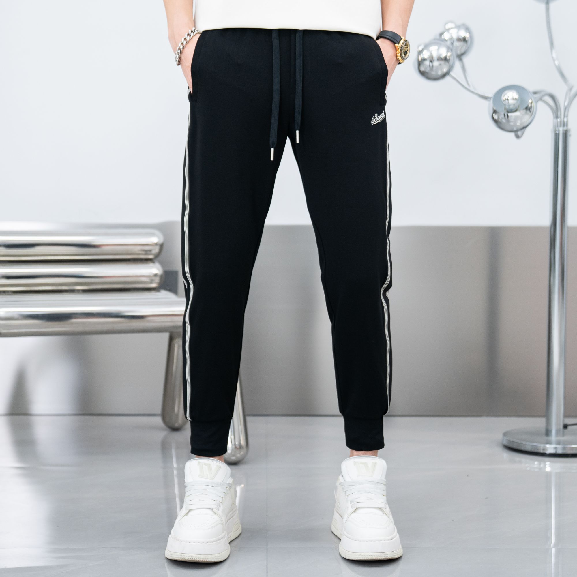 古奥琪G018男士2025夏季新款显瘦休闲裤运动潮流修身个性百搭薄款