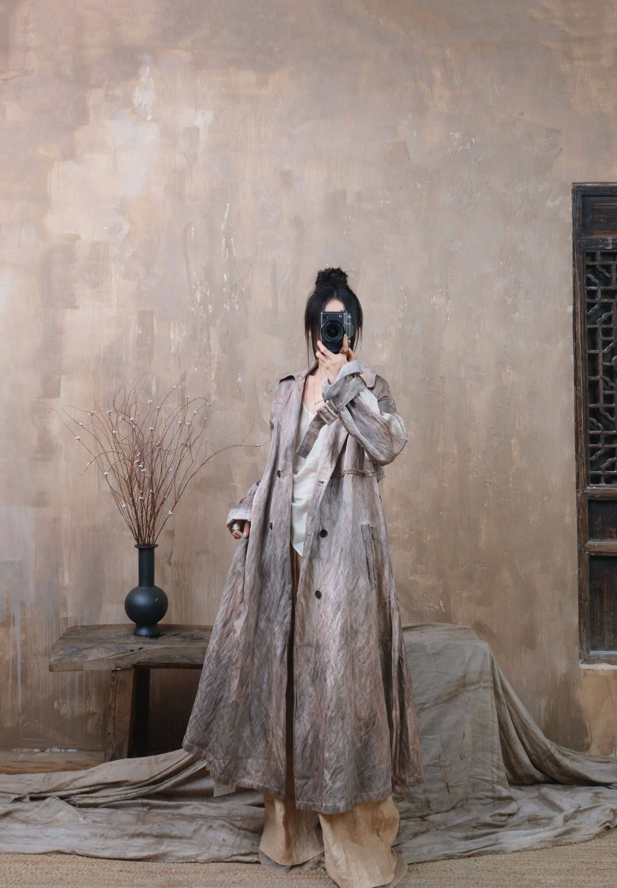 NatureDye 【美侖美奂】 AH312322-3 植物染时尚原创设计中长款风衣