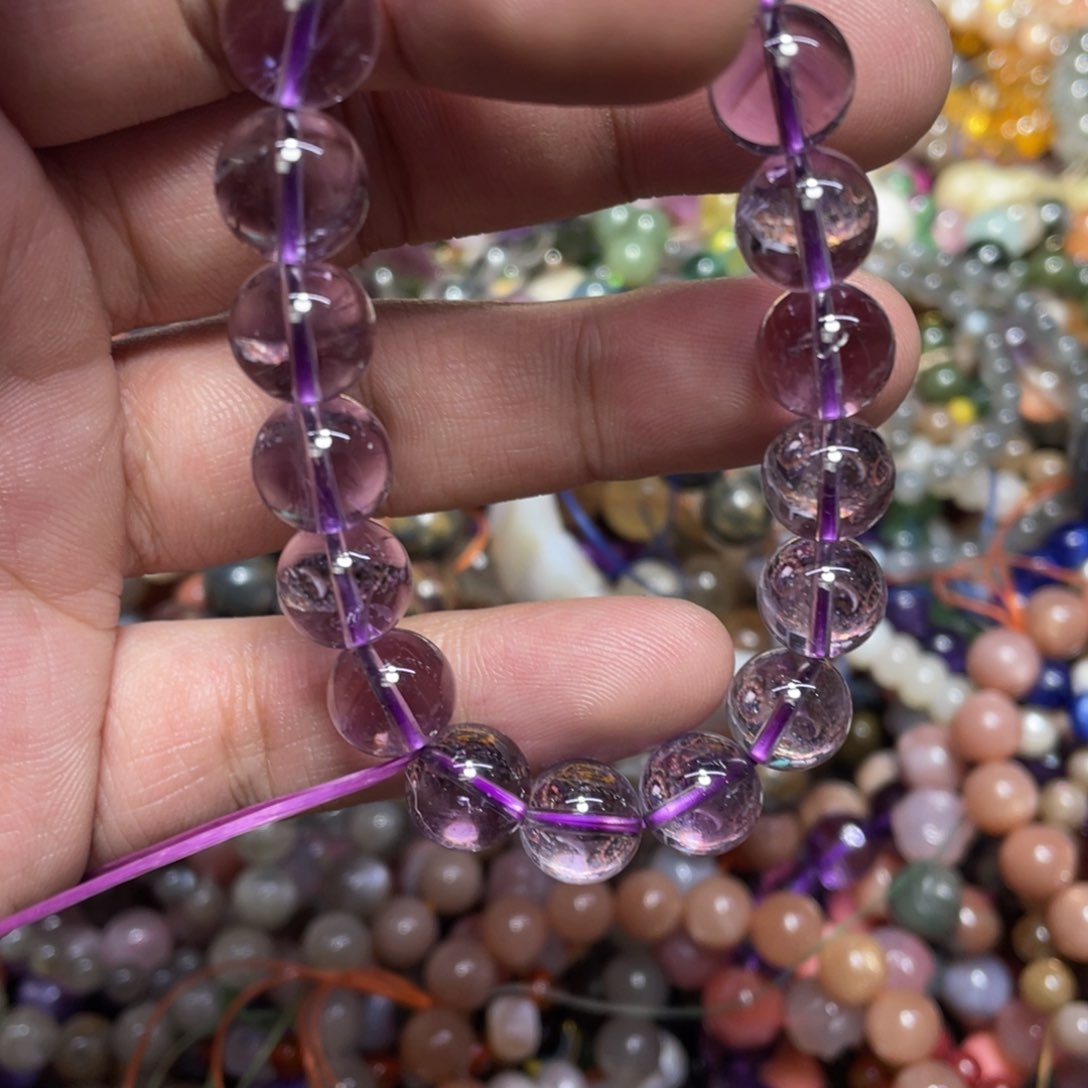 烟晶手链银S800镀金镶嵌