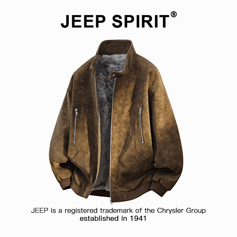 JEEP SPIRIT吉普秋冬季新款加绒PU皮棉服男美式复古大码保暖棉衣