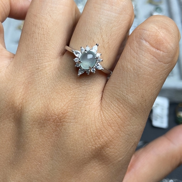 翡翠戒指银S925镶嵌戒指