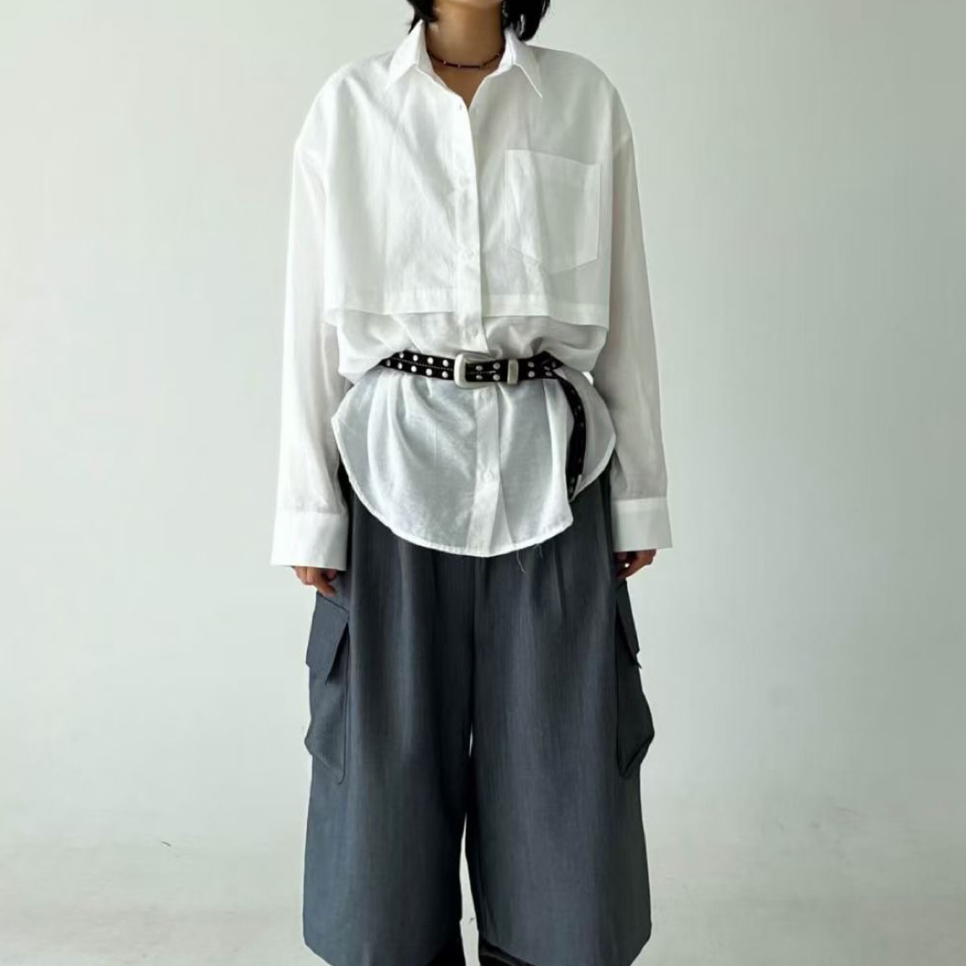 [椰椰专属]假两件拼接下摆显瘦韩系宽松休闲百搭衬衫女（no退no换）