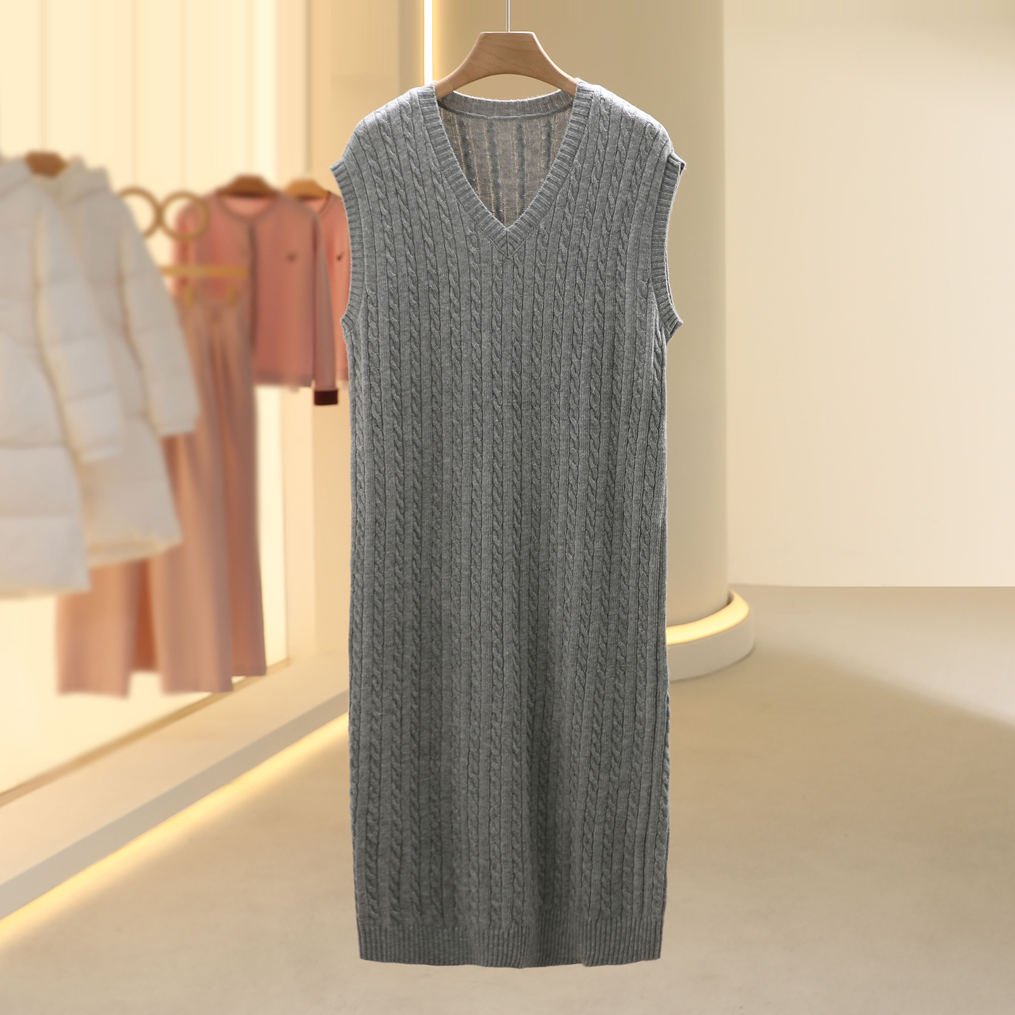 【片】绵羊毛气质针织V领背心裙2025冬季新款撤柜女装