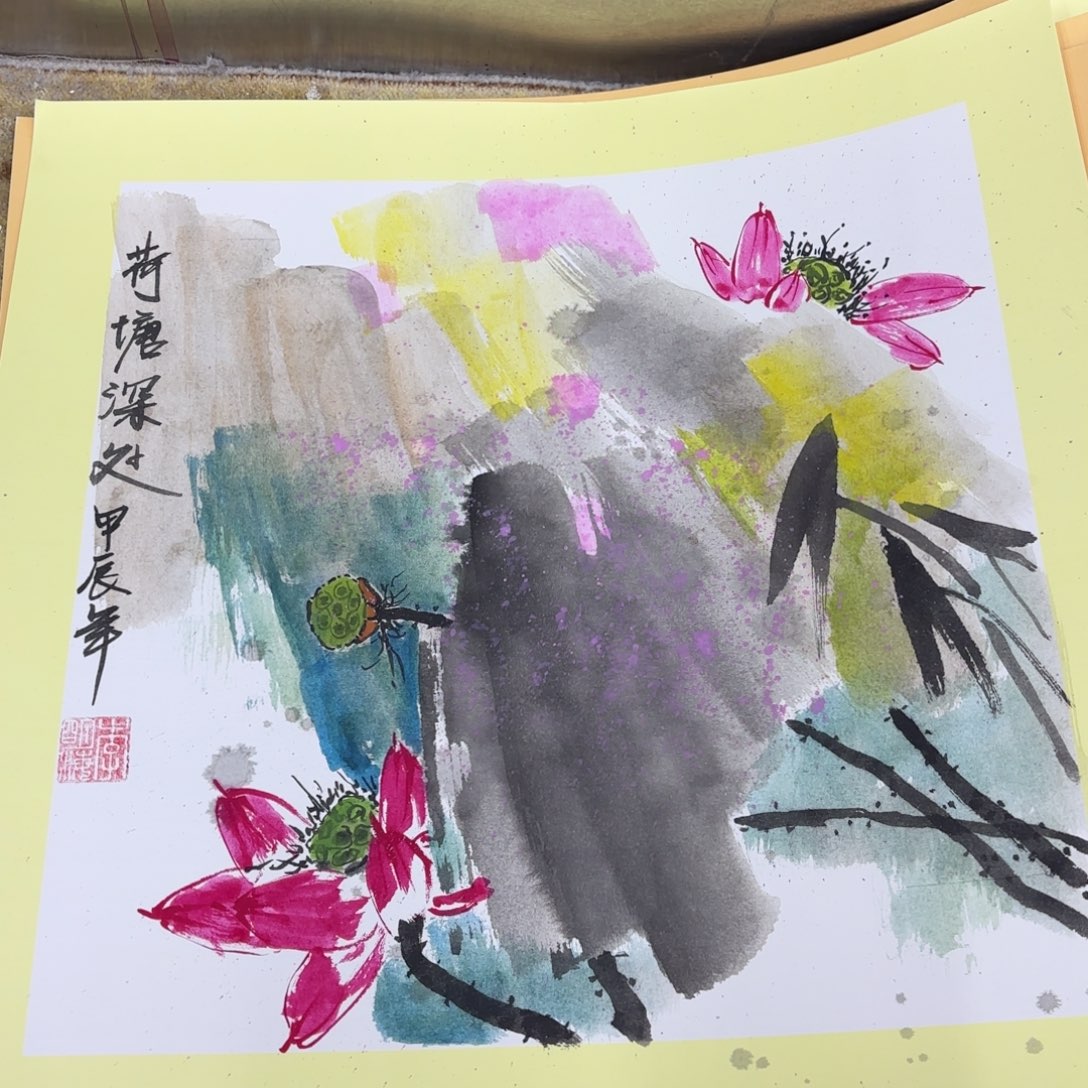 国画李名海斗方花鸟花鸟