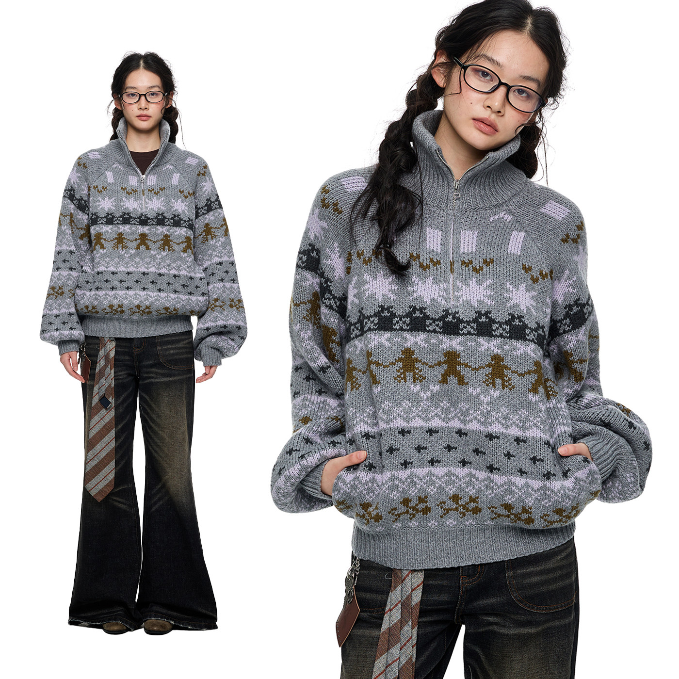 【直播间清仓款 No退No换】JIKOO费尔岛复古针织毛衣女