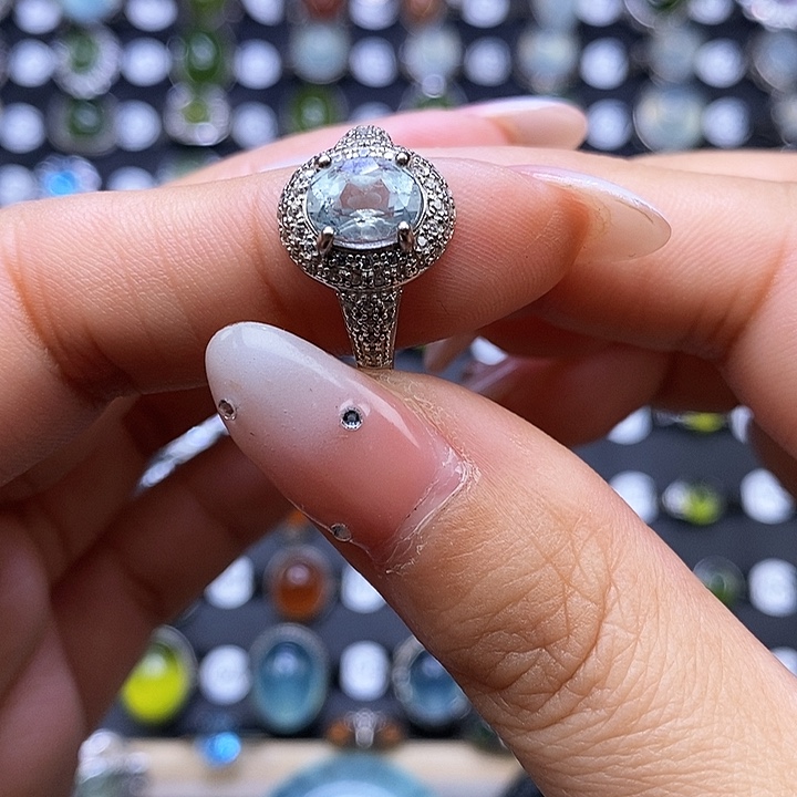 海蓝宝石戒圈银S925镶嵌