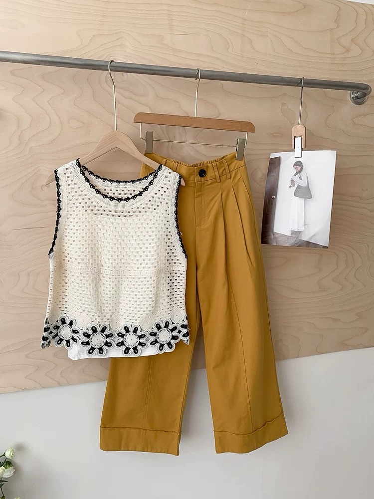 【眉山火狐狸】C79560女士夏季新款镂空花边休闲时尚套装