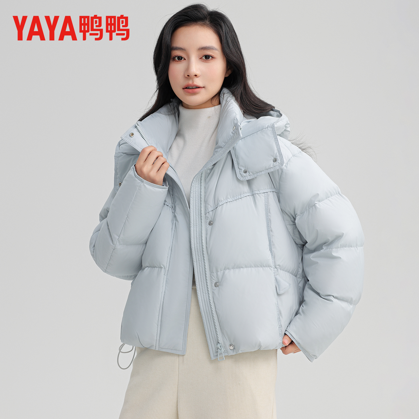  YAYA/鸭鸭短款羽绒服女冬季2025新款时尚宽松连帽面包服保暖外套