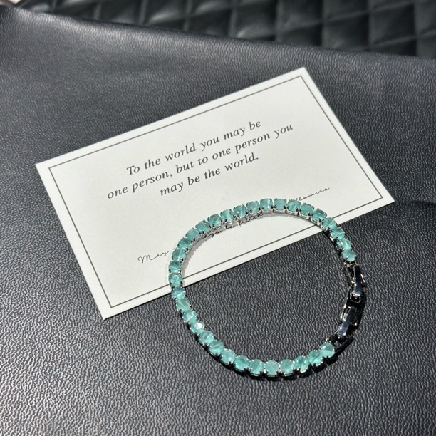 铜合金合成锆石手链 【薄荷绿】雾蓝湖复古表带扣手链小众设计款