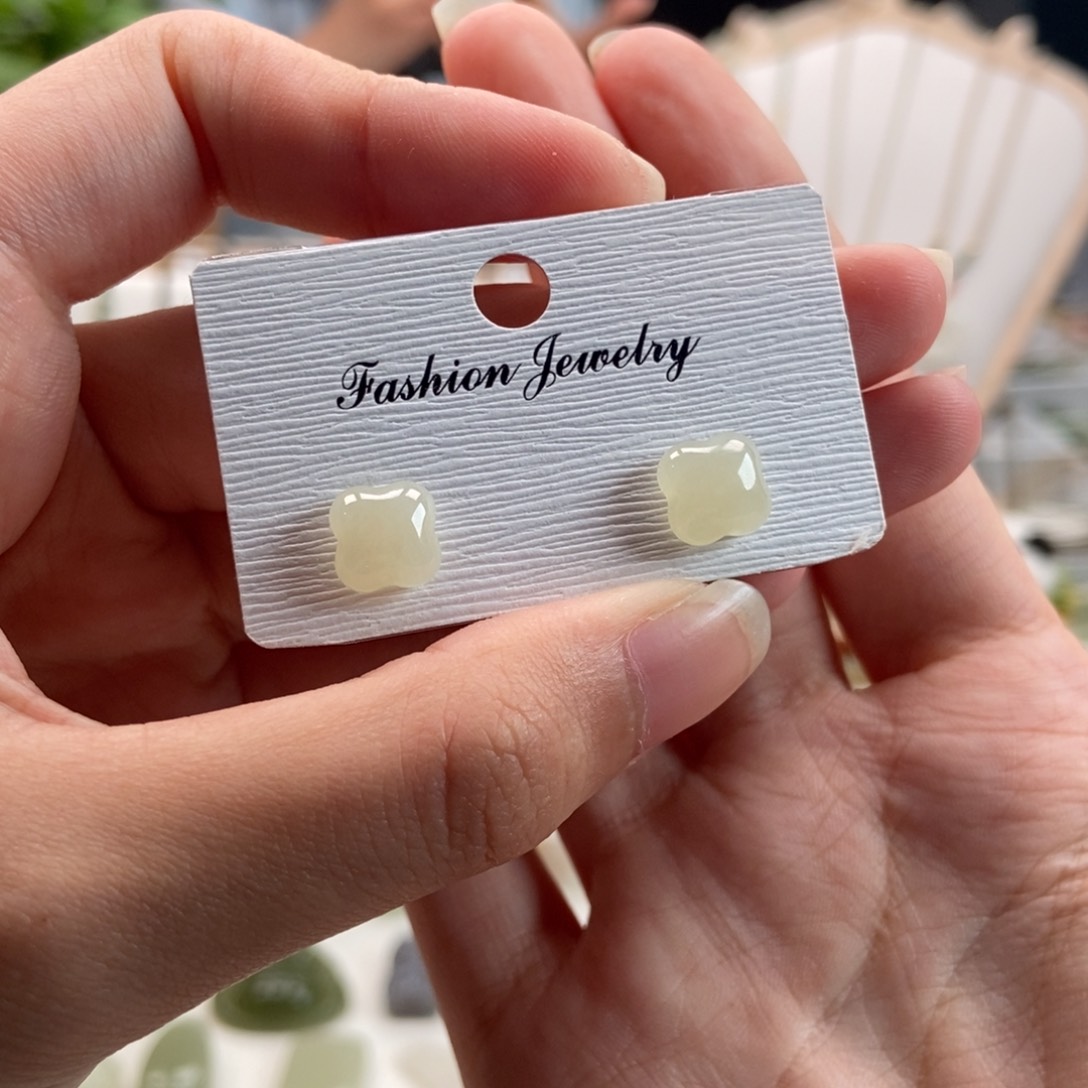 和田玉银S925镶嵌耳饰