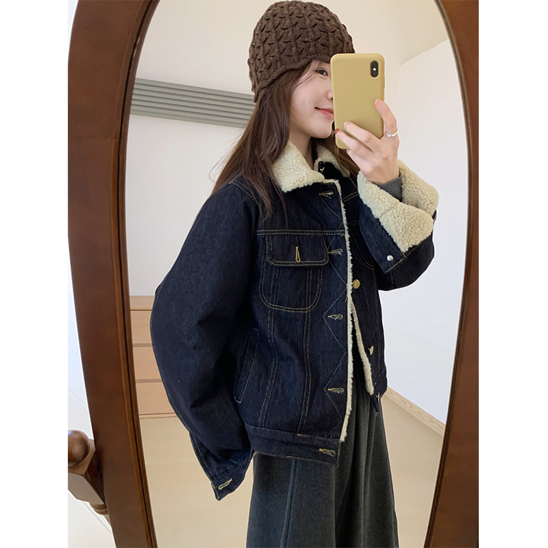 保暖羊羔毛牛仔外套2025秋冬新款韩版气质减龄显瘦百度夹克衣女