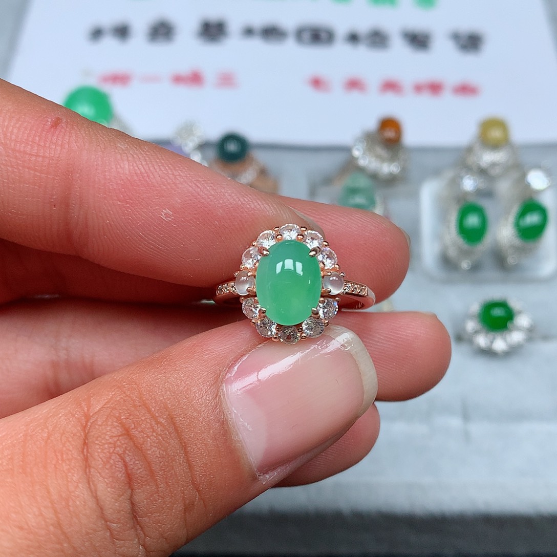 翡翠银S925镶嵌戒指10号