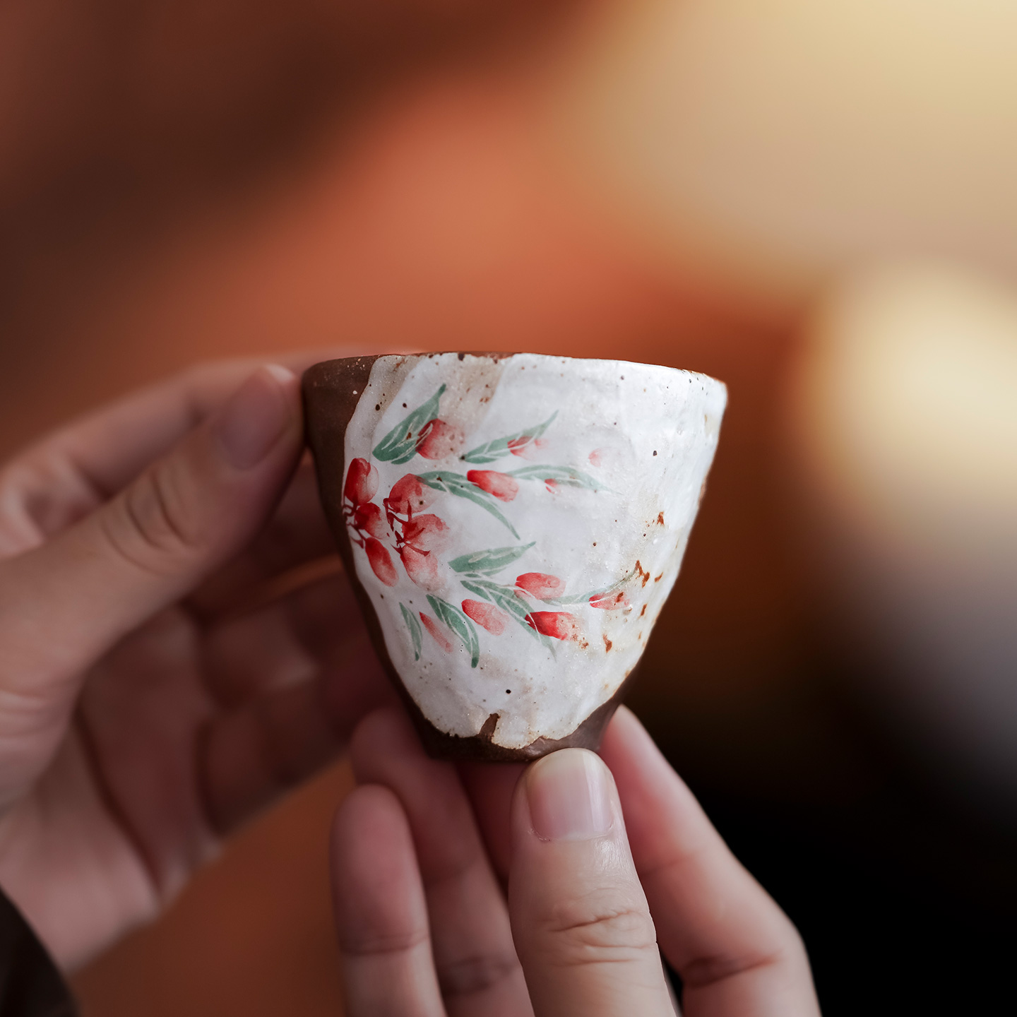 手绘老岩泥粗陶小茶杯品茗杯柴烧功夫茶具中式创意女士主人杯单杯