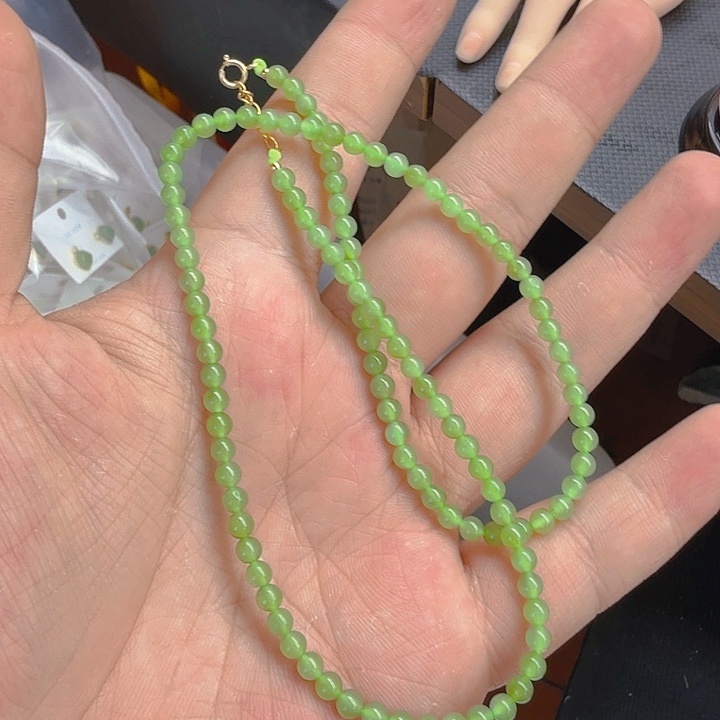 和田玉（碧玉）颈饰银S925镀金镶嵌
