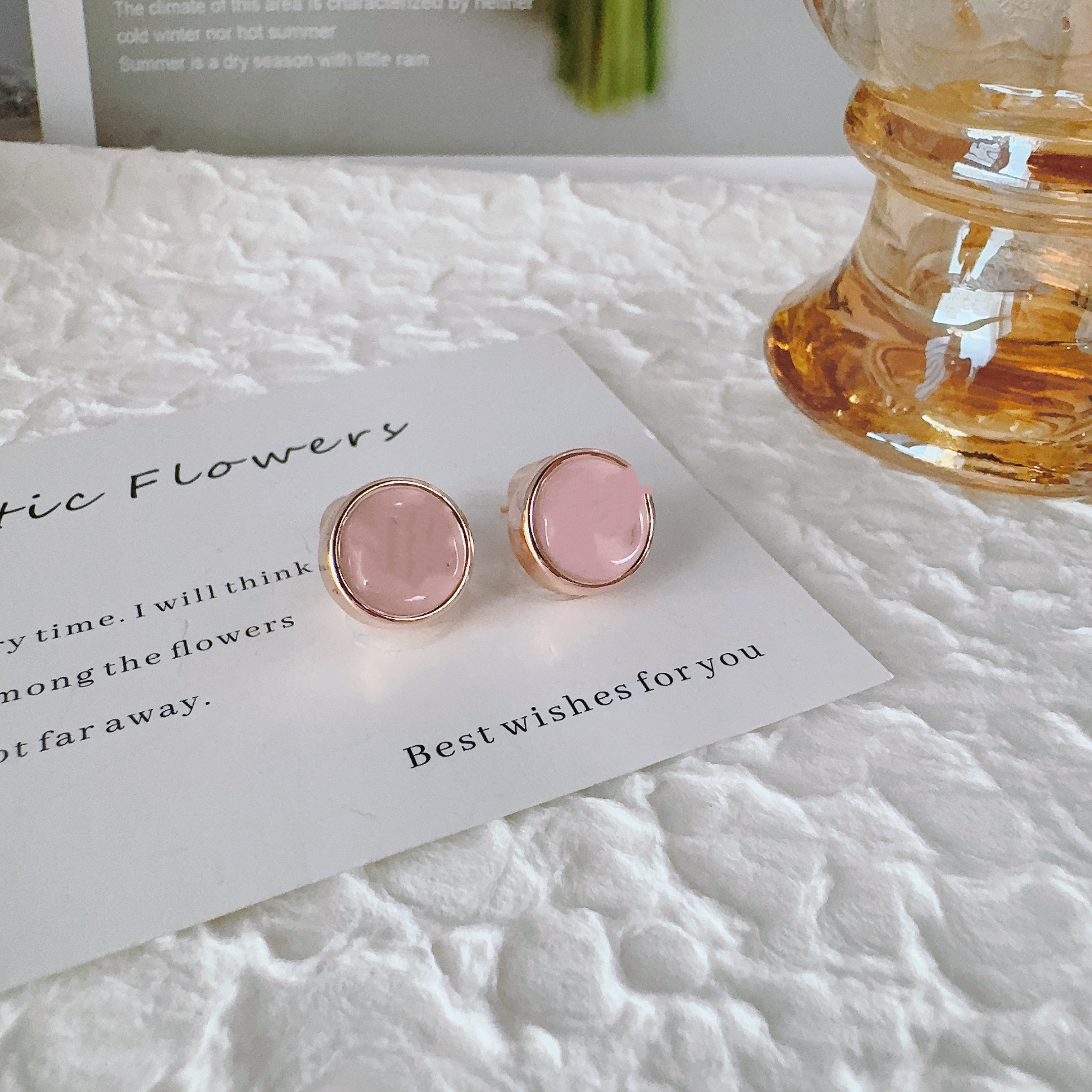 铜合金耳饰 4141 粉色纽扣耳钉weijia