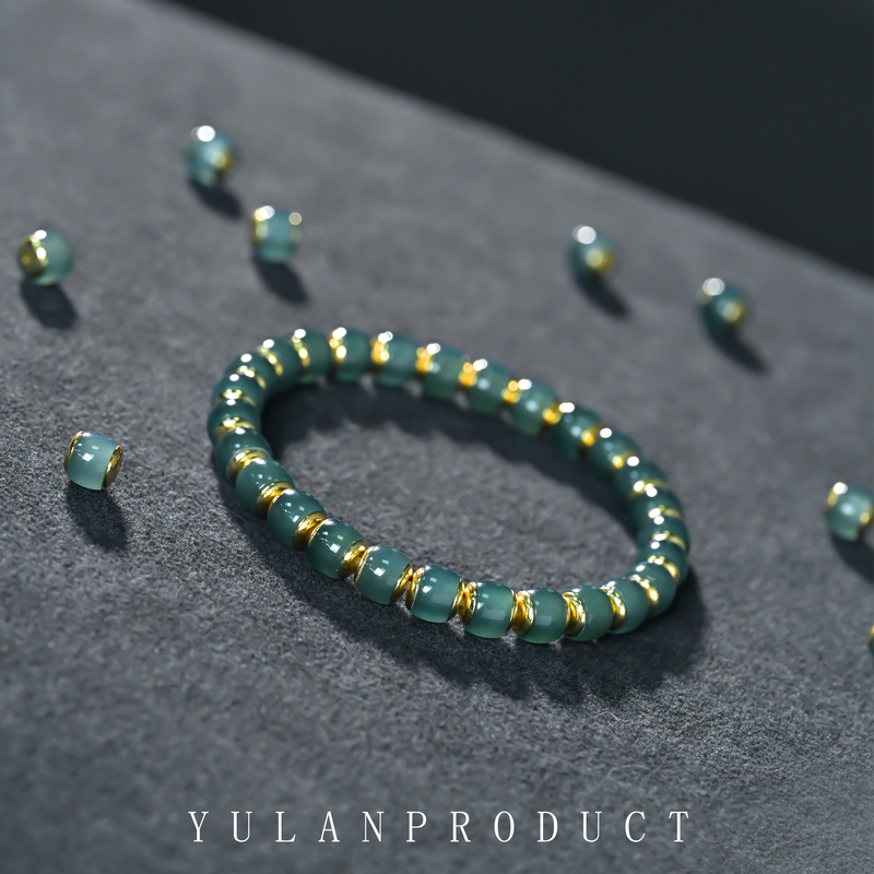 钰澜文玩钰翡系列「冰魄·金盾」正冰种-翡翠7.4mm左右-18手围