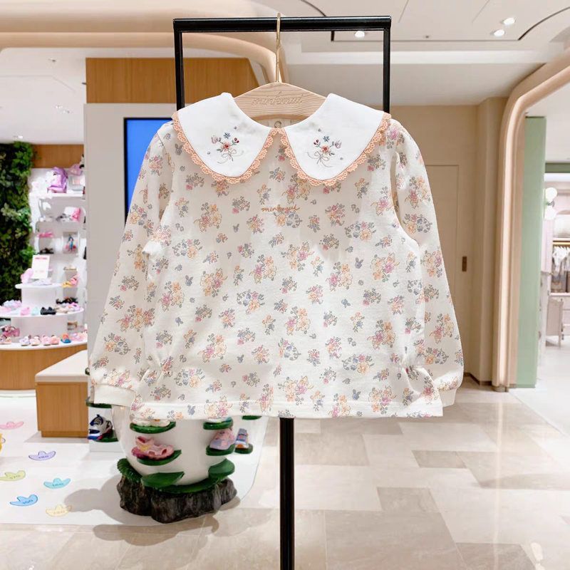 新品 mkmui小星星韩国童装2025秋女童可爱娃娃领碎花T恤
