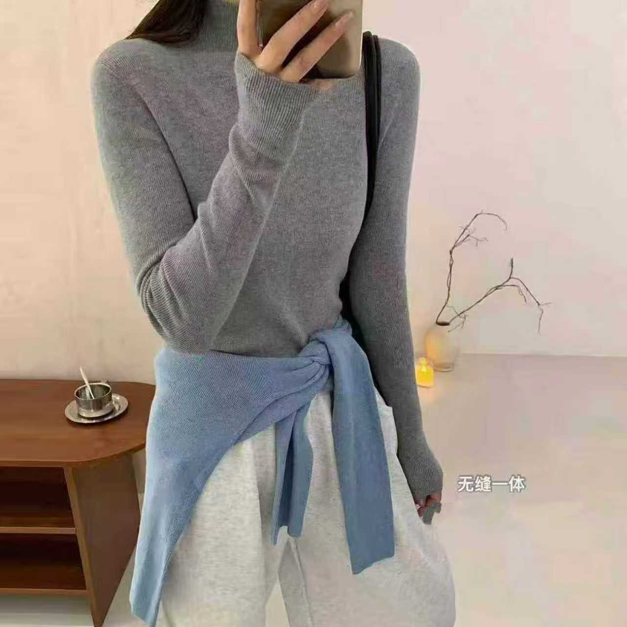 【梦圆自留】3005一体无缝半高领毛衣