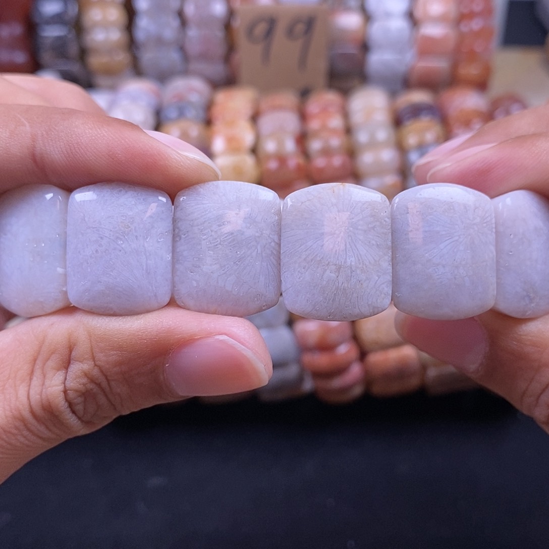 硅化珊瑚（珊瑚玉）未镶嵌手串白冰霸王花28