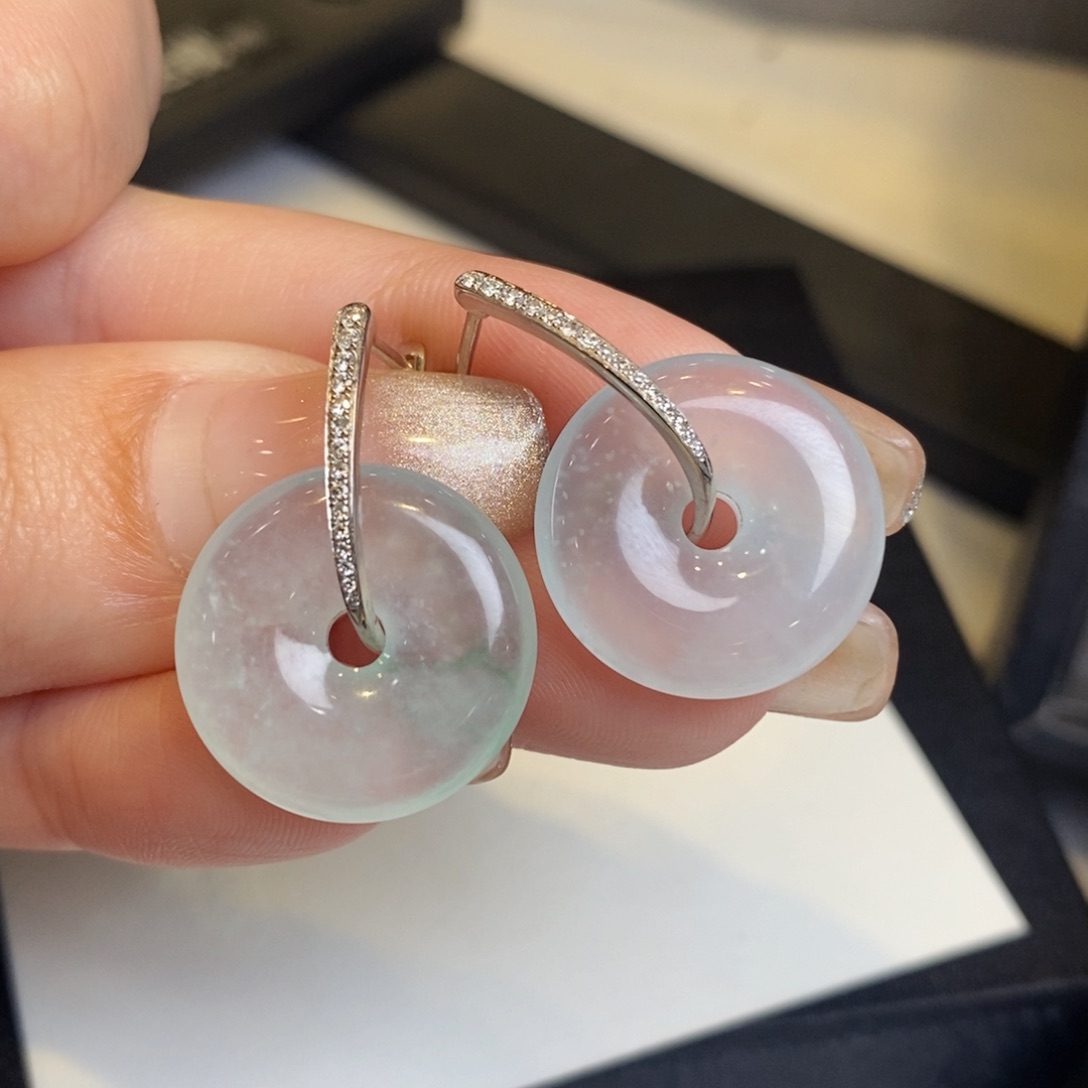 翡翠耳饰18K金镶嵌甜甜圈