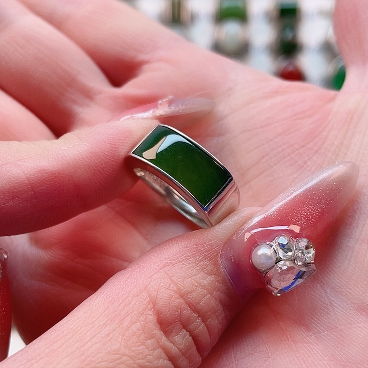 和田玉戒指银S925镶嵌