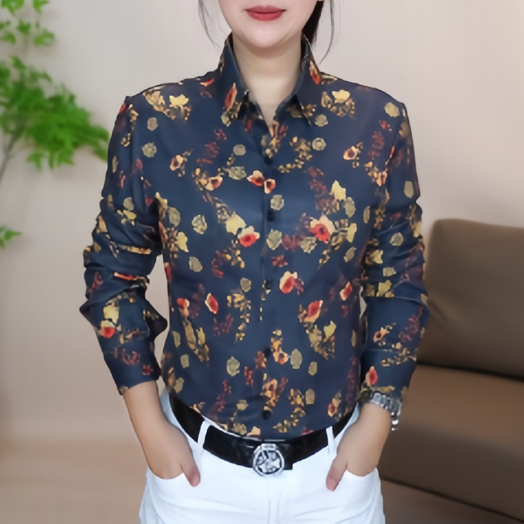 【欧派男装】2025男士冬季加绒新款轻奢百搭植物花卉修身长袖衬衫