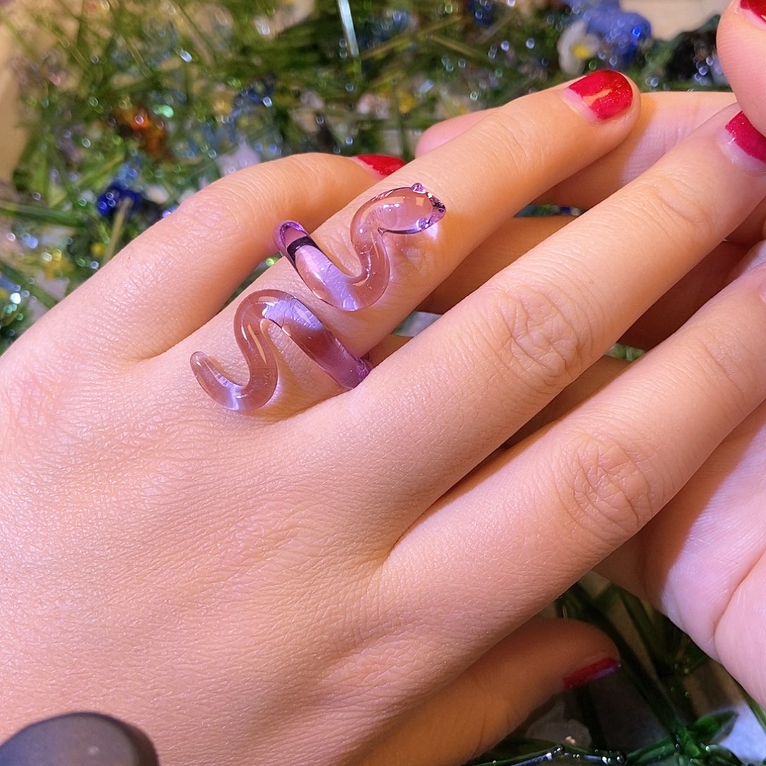 琉璃手工艺品蛇戒指