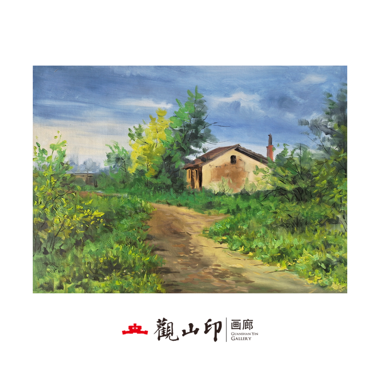 WCB原创手绘风景油画59x78cm乡村作品7415
