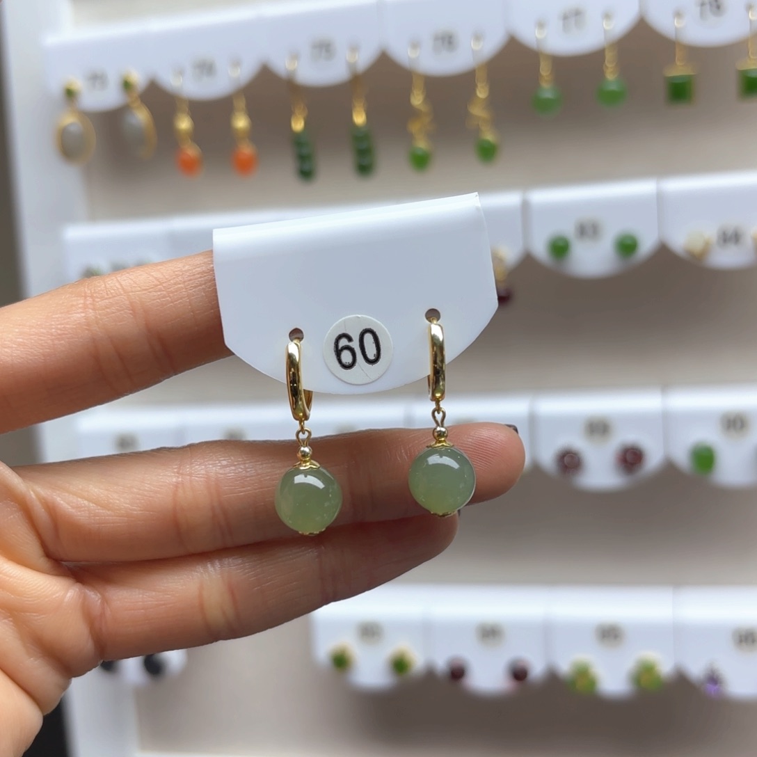 和田玉耳饰银S925镶嵌2